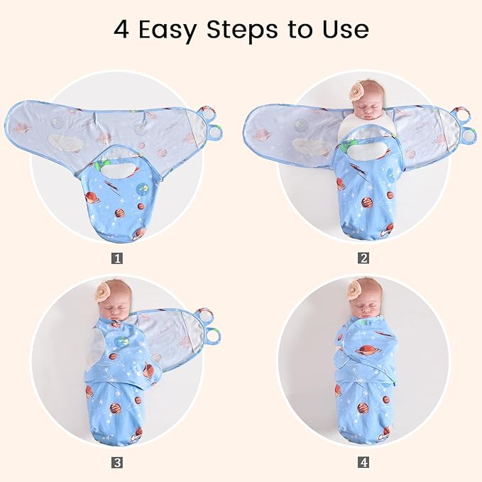 david's kids 100% Cotton 3 Pack Baby Swaddle Wrap for 0-3 Months, Soft Breathable Swaddle Blanket for Newborn Infant, Adjustable Baby Wrap Sleep Sacks for Boys Girls, Newborn Essentials, Space