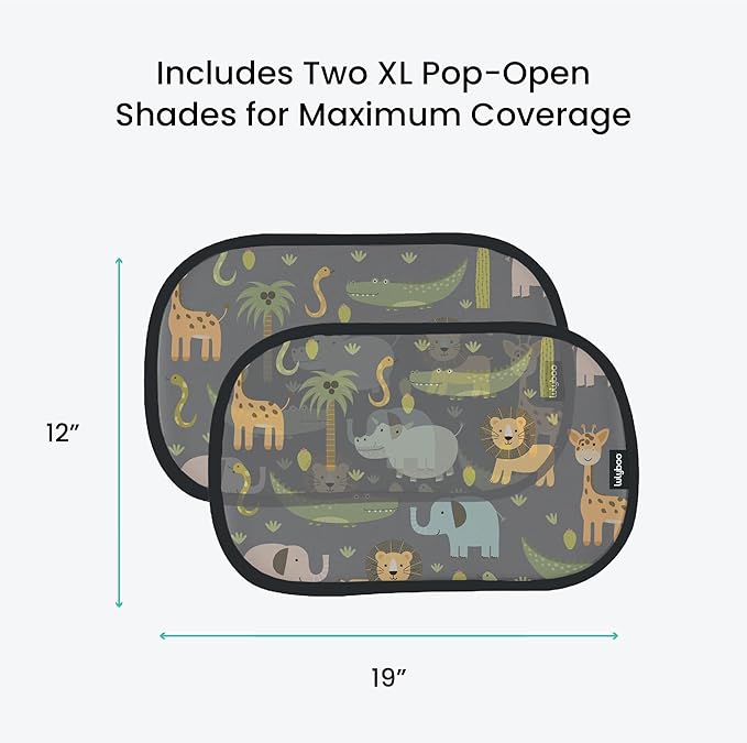 Lulyboo 2-Pack Car Window Shades for Baby - Oval Cling Sun Shades with UV Protection, Black Animal Pattern, Reusable, No Adhesives, Easy to Install, Sun Glare Blocker & Privacy Privacy