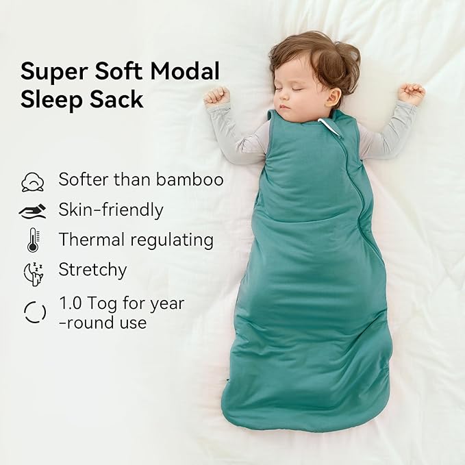 BubblePanda Modal Sleep Sack 12-18 Months 1.0 Tog Super Soft Toddler Sleep Sack for Babies 2-Way Zipper Baby Wearable Blanket