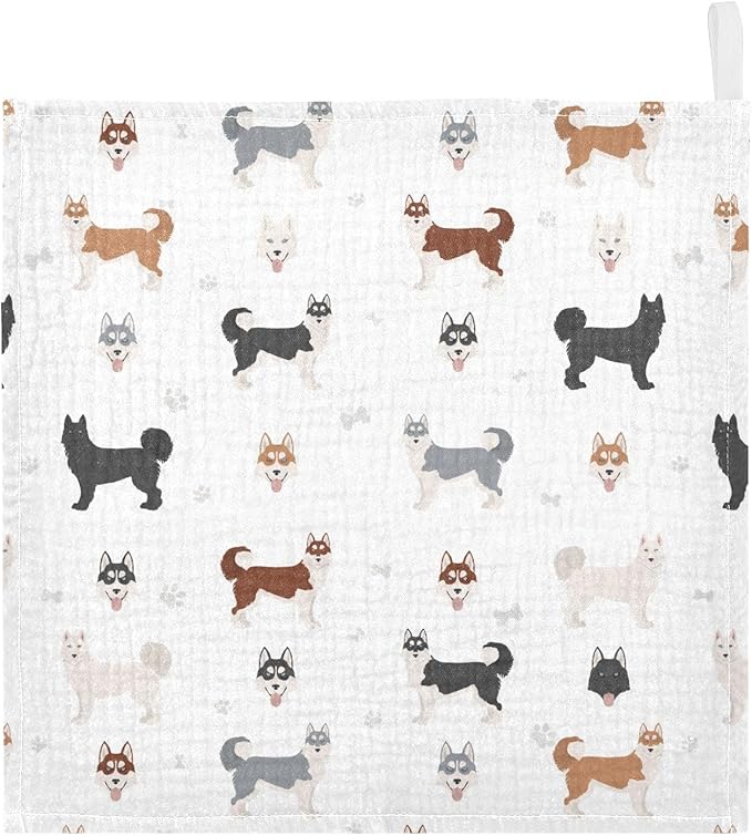 vvfelixl Baby Cotton Washcloths Siberian Husky Dog Infants Bath Towel for Unisex Puppy Face Towels for Newborn, Natural Baby Wipes Delicate Skin, 11.8 X 11.8 inch, one sizex3