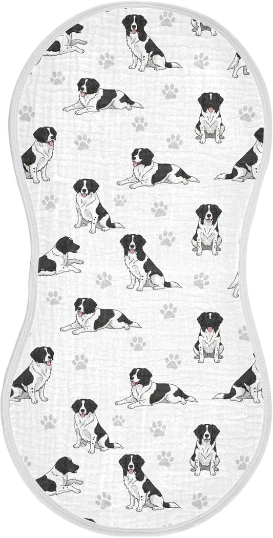 1 Pack Muslin Burp Cloths Collie Dogs Cute White Cotton Baby Burp Cloths Ultra Absorbent and Soft Spit Up Rags for Baby Boys Girls 22x11 Inch