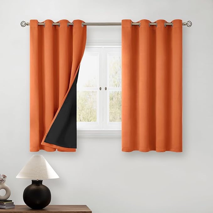 BGment Short 100% Blackout Curtains for Bedroom, Thermal Insulated Lined Energy Efficiency Noise Reducing Grommet Curtains 54 Inch Length for Small Window 2 Panels Each 52 Inch Wide, Burnt Orange