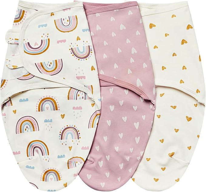 insular Baby Swaddle Wrap, Swaddle Blanket for Newborn and Infant, Adjustable Set for Boy and Girl, Soft Cotton Baby Sleep Sack 3 Pack, Rainbow, Medium(3-6 Month)