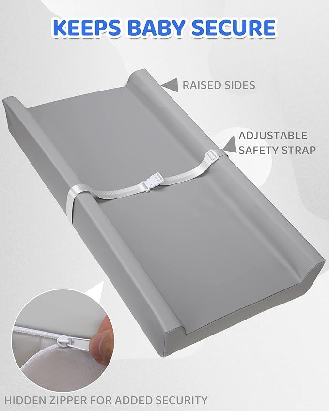 Manlilai Vegan Leather Baby Changing Pad, Waterproof Wipeable Diaper Changing Mat 31.5x16 Inch for Infants, Comfortable Station for Table and Dresser