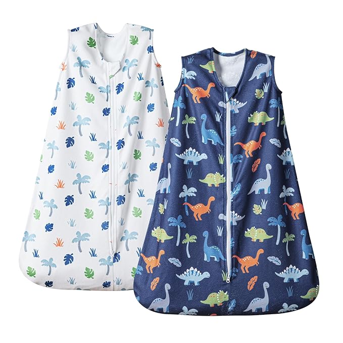 PHF Warm Micro-Fleece Baby Sleep Sack 12-18 Months, Soft Baby Wearable Blanket, 2-Way Zipper Sleeping Bags, 2 Pack Comfy Toddler Sleeping Sack for Boys, Large Size, Dinosaur