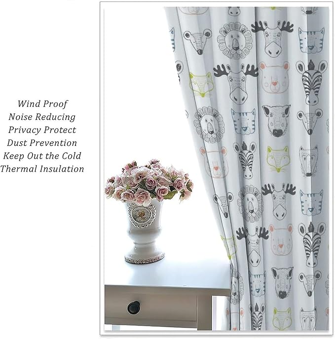 Kids Blackout Curtains,Thermal Insulated Room Darkening Curtains Forest Animal Lion Tiger Fox Zebra Deer Sun Shade Decorations Bedroom 72x63inch(183x160cm)
