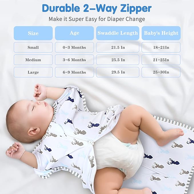 Transition Swaddle Baby Sleep Sack 6-9 Months Arms up Swaddle 2-Way Zipper 100% Cotton Arms in/out, 0.8 Tog Baby Swaddles for Boy Girl, 2-Pack Transitional Swaddles (Large 20-27lbs)