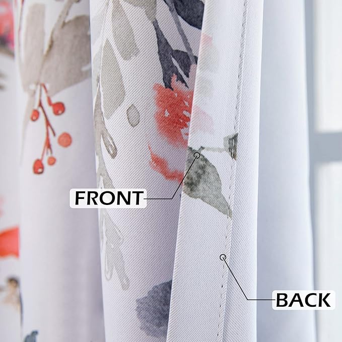 MYSKY HOME Living Room Curtains Thermal Insulated Room Darkening Floral Black Out Curtains 108 Inch Long for Bedroom Dining Room Light Blocking Grommet Rustic Curtains Drapes, 2 Panels, Red