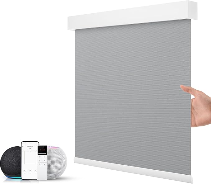 ZSTARR Motorized Smart Blind for Window with Remote Control, Automatic Blackout Roller Shade Customizable Size,with Valance Child Safety Rechargeable Battery Blinds (Medium Gray)