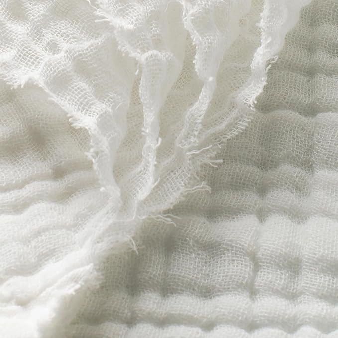 Carriediosa 100% Cotton Muslin Throw Blanket 70" X 80" Twin Size，4-Layers Summer Gauze Throws for Bed Couch，Soft Lightweight Breathable Linen Blankets Bedspread for Adults All Season，White