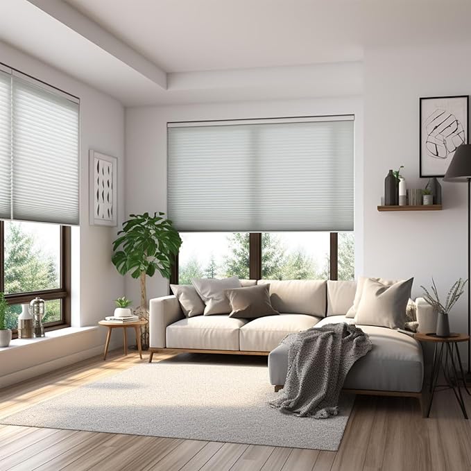 Changshade Cordless Cellular Shades, Light Filtering Honeycomb Shades for Windows, Pull Down Pleated Blinds, Easy to Install for Indoor Windows and French Doors,19" W x 36" H, Grey