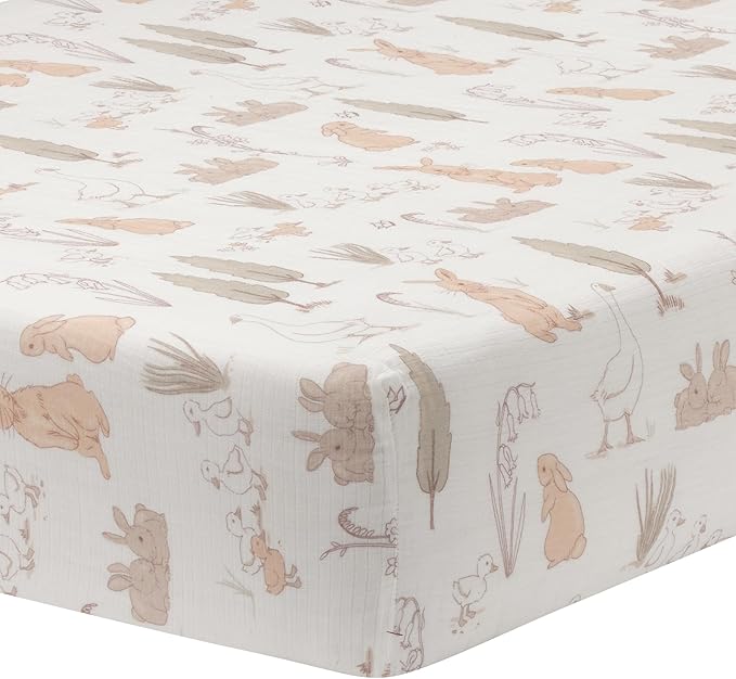 Lambs & Ivy Signature Bunny Hop Organic Cotton Muslin Baby Fitted Crib Sheet