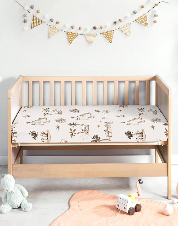 Pack and Play Sheets 2 Pack, Fitted Jersey Knit Mini Crib Sheets for Baby Boys and Girls, Compatible with Graco Pack N Play and Mini Crib Mattress (Safari Dreams, Pack N Play/Mini Crib Sheets)