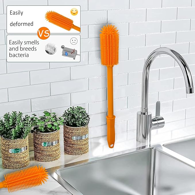 SUPPHOUS Long Silicone Bottle Cleaning Brush | 2 Pack| 16”+13”Water Bottle Brush Cleaner Brush for Hydro Flask,Glassware,Vacuum Sports Bottle&Vases,Silicone Water Bottle Cleaner Brush for Narrow Neck