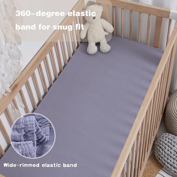Muslin Neutral Crib Sheets for Boys & Girls 2 Pack Blue Set 28"x 52" Rutiwa Soft Breathable Baby Sheets for Crib Organic Cotton Fitted Sheets for Toddler Bed & Standard Crib Mattress Boho Style