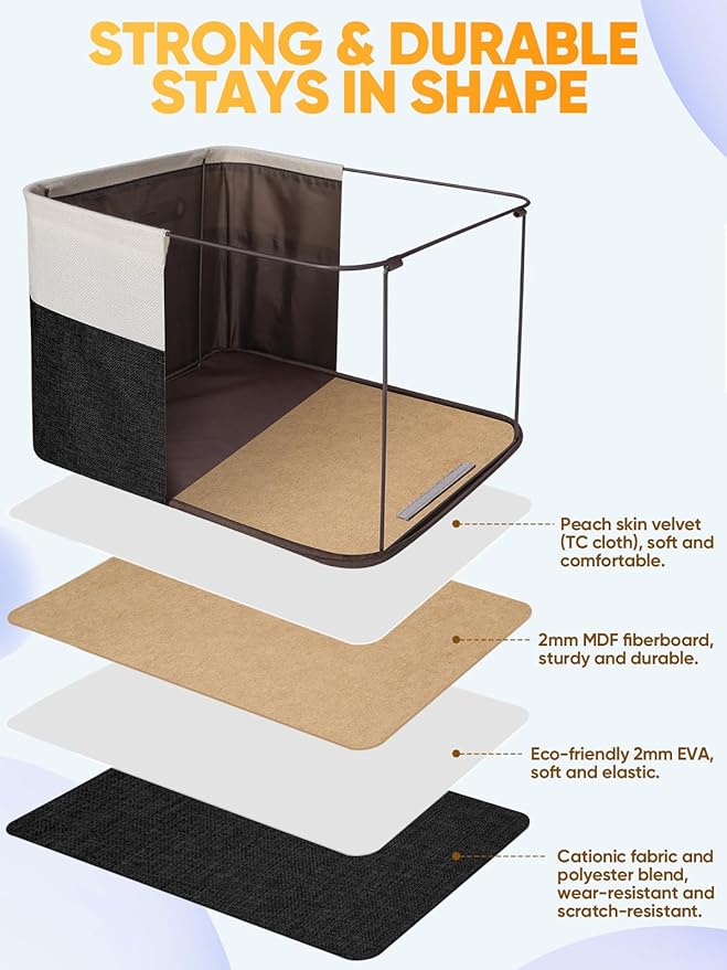 BALEINE 2 Pack Fabric Storage Bins for Shelves, Linen Storage Baskets for Organizing, Decorative Closet Bins for Clothes, Home (Black, 17''x13''x10.5'')