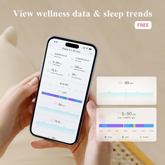 Sense-U Smart Baby Sock Monitor and 2.5K PTZ Camera, Tracks Heart Rate, Sleep Trends & Movement Anytime Anywhere, Video Monitor