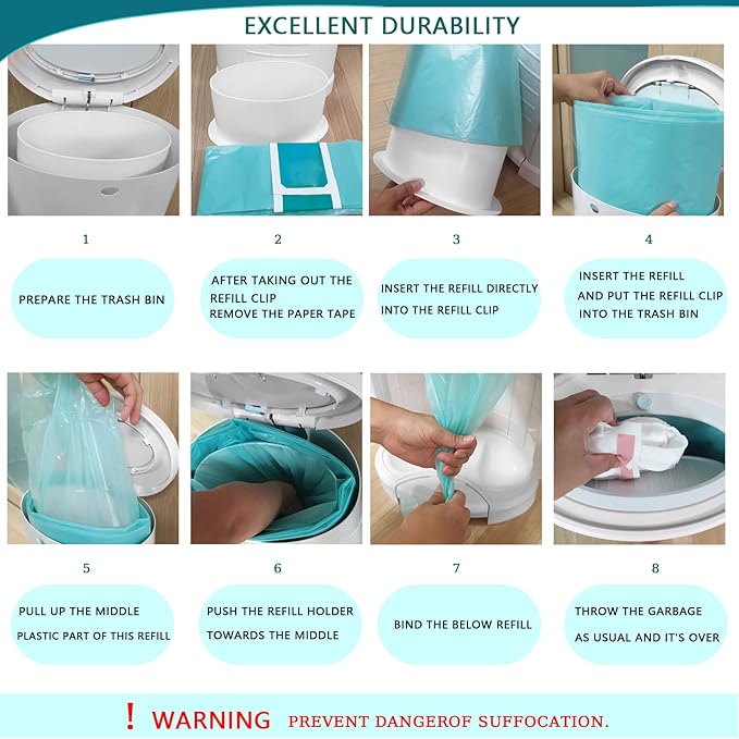 4-Pack Diaper Pail Refills Refill bags Compatible with Dekor Classic Regular Size Pail Disposable Diaper Pail Liners Hold Up To 2000 Diapers