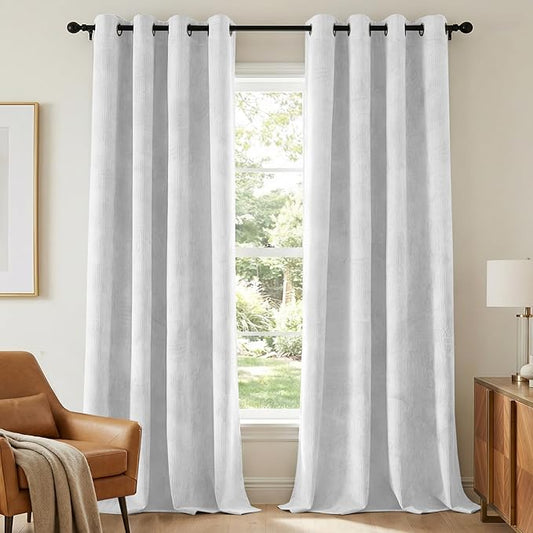 H.VERSAILTEX Velvet 100% Blackout Curtains for Living Room Full Light Blocking Curtains Thermal Insulated Room Window Drapes Soft Luxury Curtains Grommet Top 2 Panels (55" W x 108" L, White)