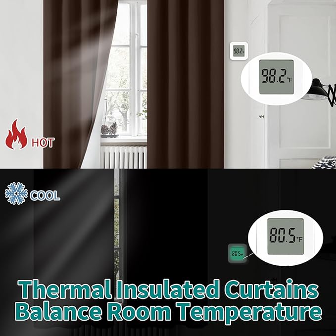 BGment Brown Curtains for Bedroom 2 Panels Set, Blackout Curtains Thermal Insulated Bedroom Curtains 63 inch Length Soundproof Window Drapes, Each Grommet Drape 52 Inch Wide