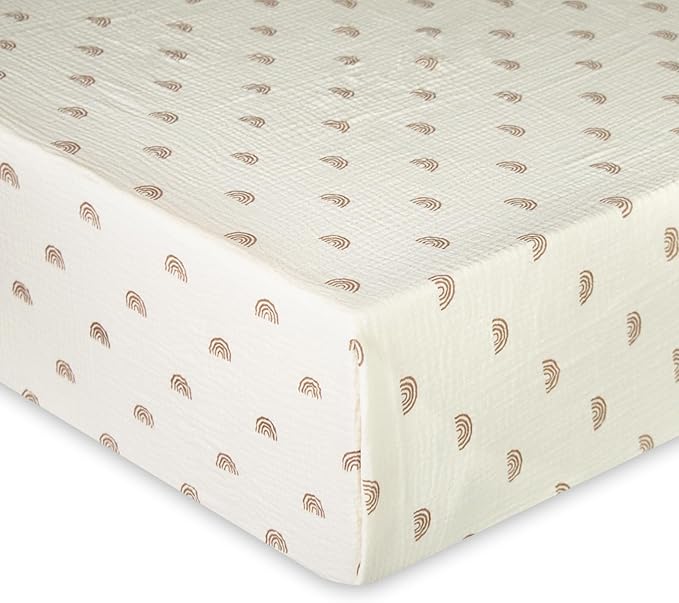 Ultra Soft Muslin Crib Sheets for Baby, Premium Breathable Organic Cotton Crib Fitted Sheet for 52’’x28’’Standard Crib and Toddler Mattress,2 Pack Beige&Rainbow