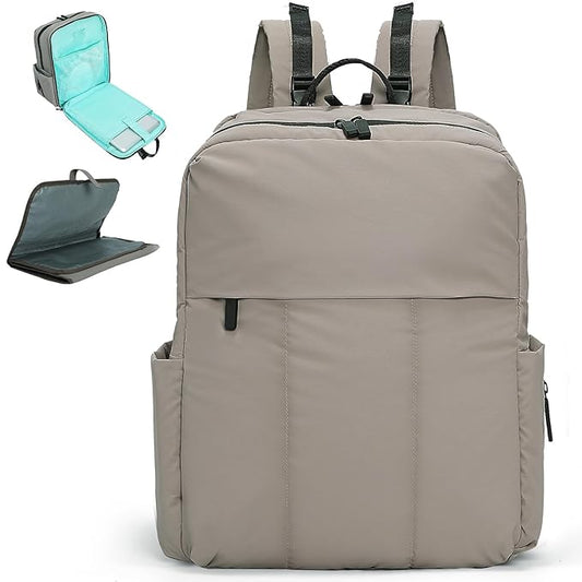 MOMINSIDE Diaper Bag Backpack - Large Puffer Diaper Bag - Neoprene Diaper Bag Quilted Baby Bag, Large Changing Pad, 15 Pockets, Lightweight, Grey