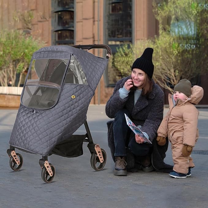 Universal Stroller Rain Cover Winter Pram Buggy Rain Shield Waterproof Windproof Quilted Travel Weather Cover for Baby Stroller Pushchair