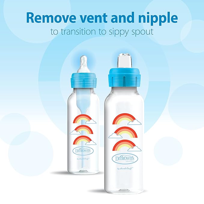 Dr. Brown's Options+ Narrow Bottle to Sippy Baby Bottle Start Kit, Single, Blue, 8 Ounce (Pack of 2)