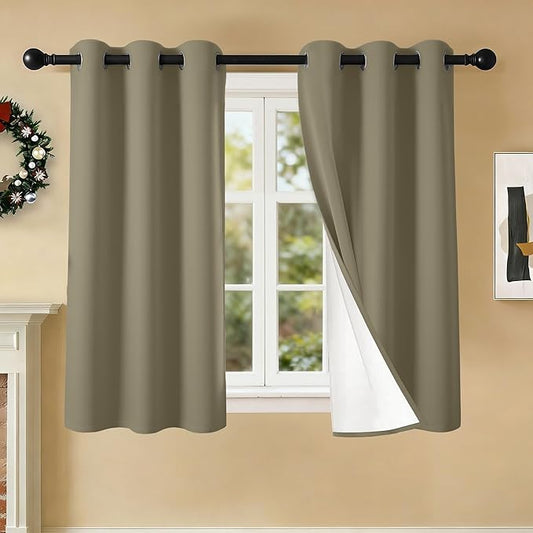 100% Blackout Curtains 54 Inch Length for Bedroom Living Room, Grommet Thermal Insulated Room Darkening Drapes, Light Blocking Window Treatment Decor, 2 Panels, 37x54, Taupe