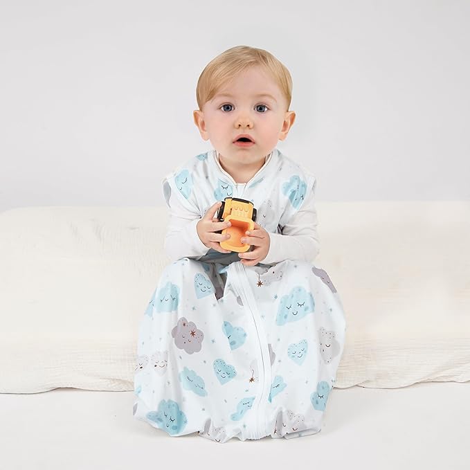 BSTOPPT Newborn Sleep Sack Baby Swaddle,TOG 0.5 Baby Wearable Blanket,Baby Sleeping Bag (Leaf&Clouds, 3-6 Months)