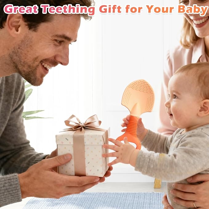 Gardening Tool Baby Teething Toys - Shovel & Rake Silicone Teethers for Babies 3-12 Months, Freezer-Safe Chew Toys for Teething Relief & Sensory Development, Ideal Stocking Stuffers & Christmas Gifts