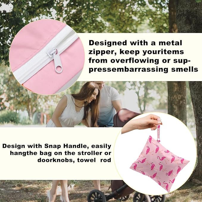 2Pcs Flamingo Print Wet Bags, Wet Dry Bag Reusable Zipper Pouch for Swimsuit, Diapers, Pool, Beach, Dirty Yoga Gym Clothes, Toiletries, Waterproof Birthday Christmas Gifts