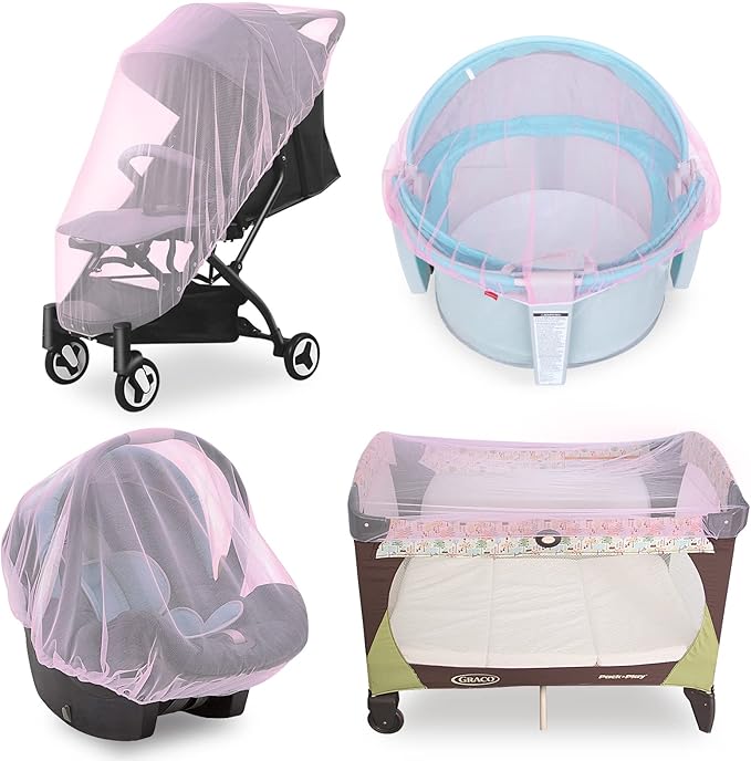 Mosquito Net for Stroller Baby Mosquito Net for Strollers, Playards, Pack N Plays and Portable Mini Crib, Baby Insect Netting, Pink