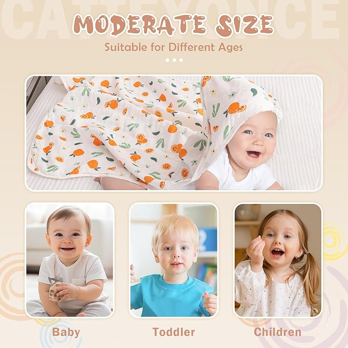 2 Pack Hooded Baby Bath Towels,Large 32"x 32",Cotton Baby Bath Towel with Hood for Infant Toddler and Kids, Soft and Absorbent,Unisex Baby Bath Essentials. (Strawberries/Oranges)