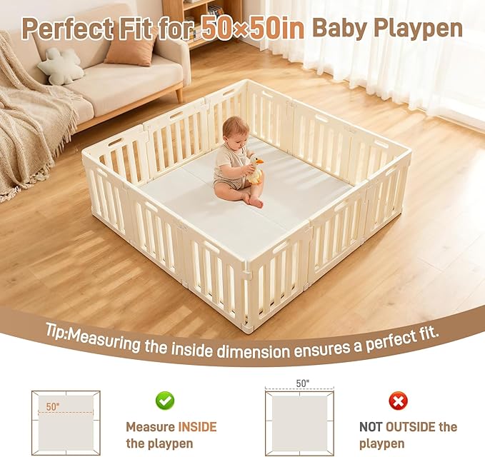 Baby Play Mat for Floor 1.4" Thick Memory Foam 50x50 Playpen Mat for Toddlers Infant Kids with Non-Slip Backing Safe for Crawling, Water-Repellent Leather for Tummy Time, Tatami Style(Grey)