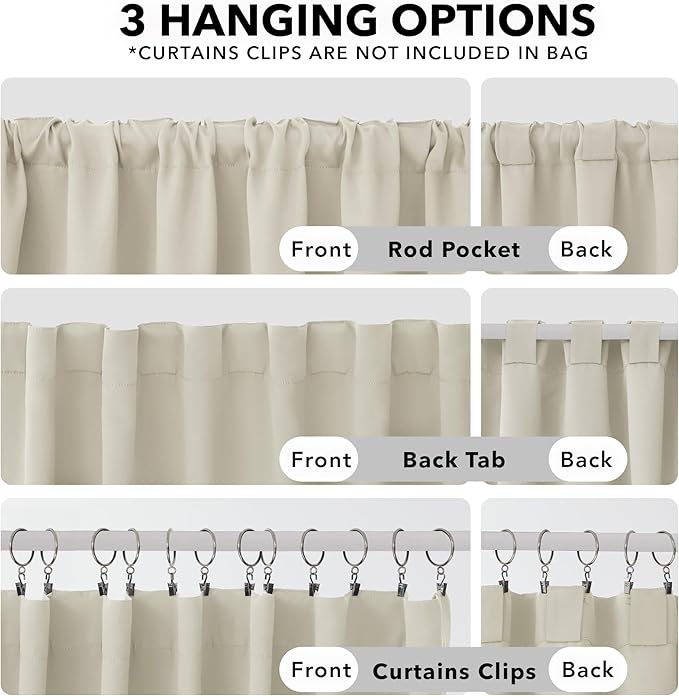 Deconovo Blackout Curtains Back Tab and Rod Pocket Thermal Insulated Room Darkening Curtains for Living Room 52Wx108L Inch Light Beige 2 Panels