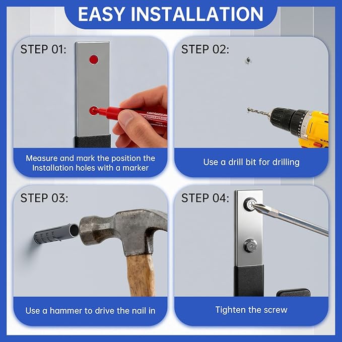 Heavy Duty Wall Hooks, Garage Storage Utility Hooks, Steel Wall Mount Hanger, Tool Organizer Hose Hanger Steel U Hooks for Garage & Garden (4, Black)