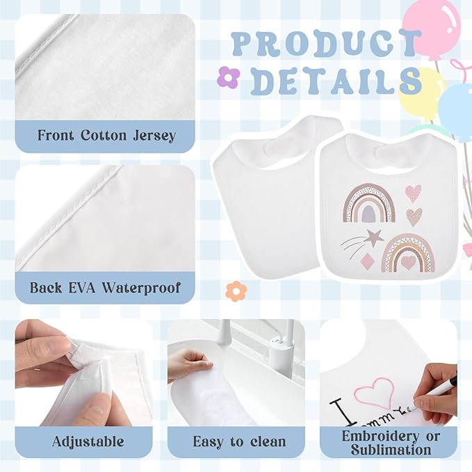 Toulite 50 Pcs White Bibs for Baby Washable Reusable Waterproof Cotton Feeder Bibs with Double Sided Design for Baby Shower Activity and Gifts