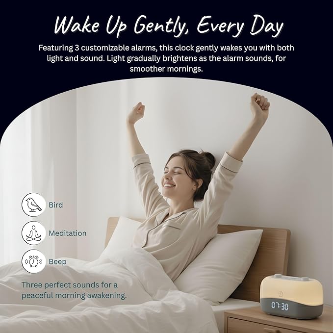White Noise Machine with 29 Sounds + 16 Colors – Digital Alarm Clock & Amber Night Light for Blue Light Blocking, Gentle Wake Alarm, Sleep Timer & Memory Function for Adults & Kids