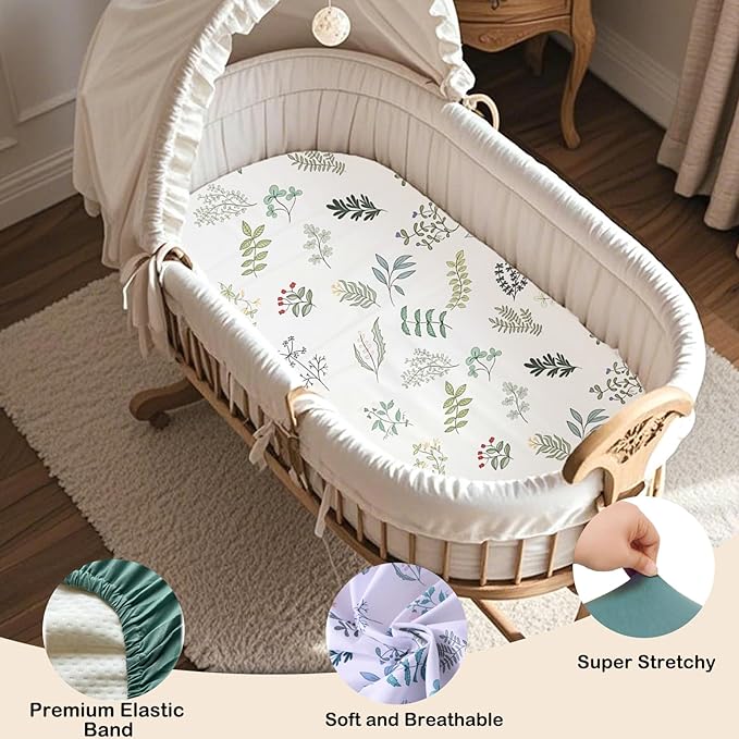 4 Pack Bassinet Sheets (20" x 33"), Compatible with Angelbliss, YADAQE, Maxi-COSI Iora/Swift, Pamobabe, BIERUM and Papablic Baby Bassinet, Soft and Skin-Friendly, Mint Green and Color Rainbow