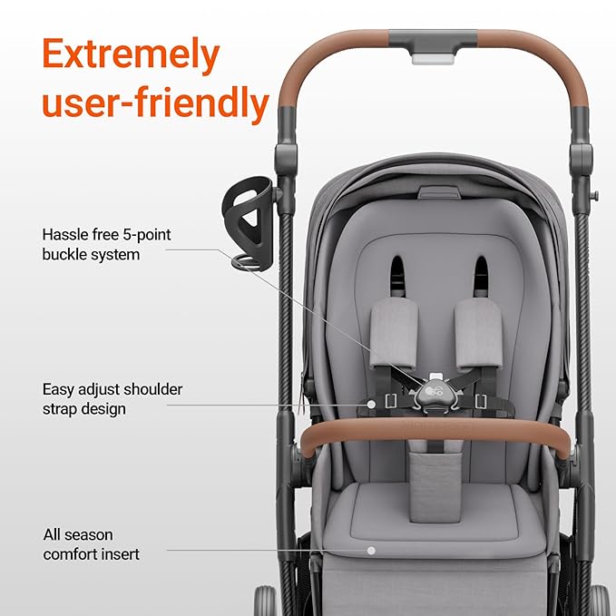 MAMAZING Air Lux Baby Stroller, Carbon Fiber Frame Only 15.8lbs, Compact Fold Toddler Stroller with Reversible Seat with Infant Insert, Included UPF 50+ Canopy, Large Storage Basket & Car Seat Adapter