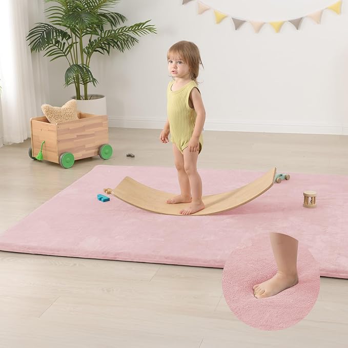 Baby Play Mat for Floor,50"×65" Playpen Mat for Toddler,Infant,Kids,1.3" Thick Elasti Foam Non-Slip Nursery Rug,Water Repellent Soft Padded Floor Mats for Tummy Time,Crawling(Pink)