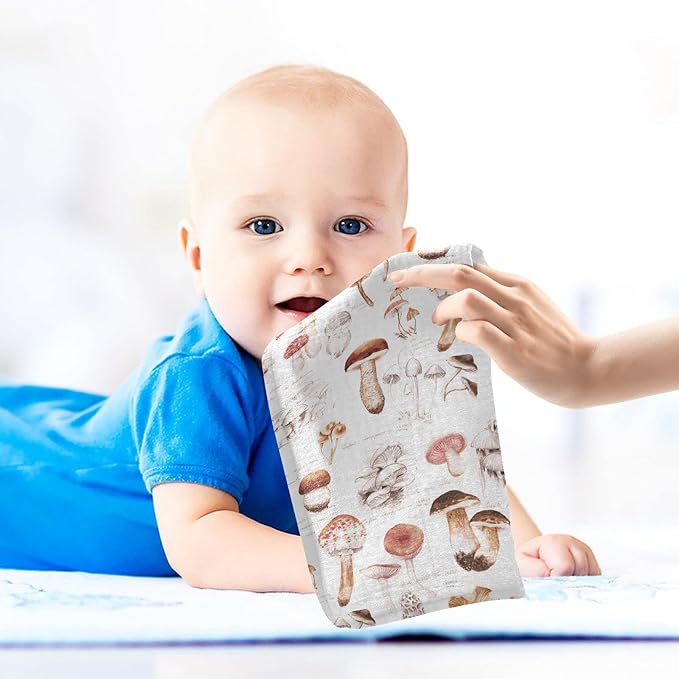 Baby Washcloths Cotton Different Mushrooms Baby Muslin Washcloths Soft Baby Face Towel for Newborn Infants Baby Wipes, 11.8 X 11.8 Inch, 3 Pack