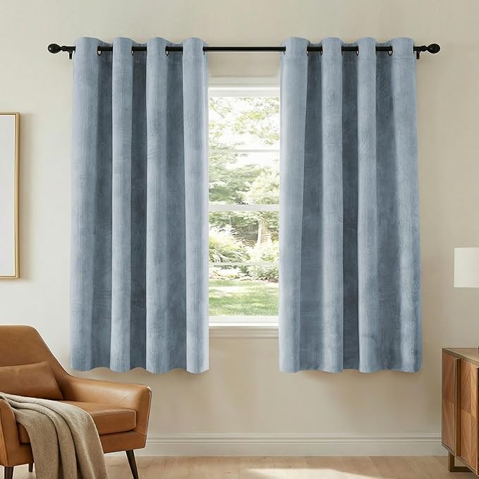 H.VERSAILTEX Velvet 100% Blackout Curtains for Living Room Full Light Blocking Curtains Thermal Insulated Room Window Drapes Soft Luxury Curtains Grommet Top 2 Panels (55" W x 63" L, Stone Blue)