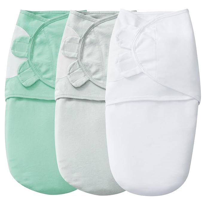 david's kids 100% Cotton 3 Pack Baby Swaddle Wrap for 0-3 Months, Soft Swaddle Blanket for Newborn Infant, Adjustable Baby Wrap Sleep Sacks for Boys Girls, Newborn Essentials,White & Grey & Green