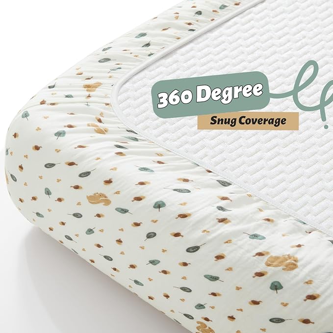 SiinvdaBZX 2 Pack Pack n Play Sheets, Ultra Soft Muslin Cotton Mini Crib Sheets Breathable Neutral Toddler Playard Bedding Cover for 38"x27" Portable/Mini Crib Mattresses (Animals + Acorn)