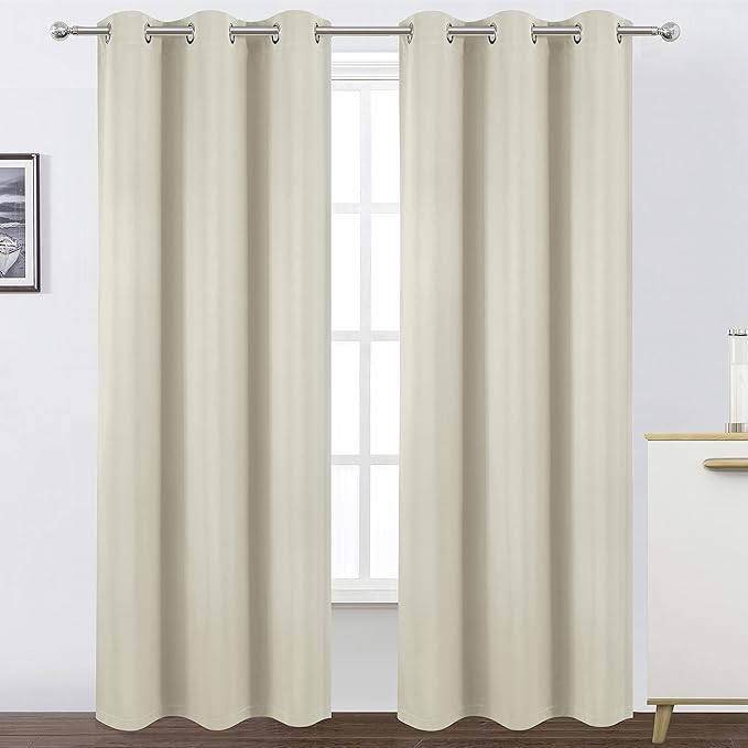 LEMOMO 100% Blackout Curtains 40 x 84 Inch/Light Beige Curtains 2 Panels with Black Lining Room Darkening Thermal Insulated Bedroom Curtains