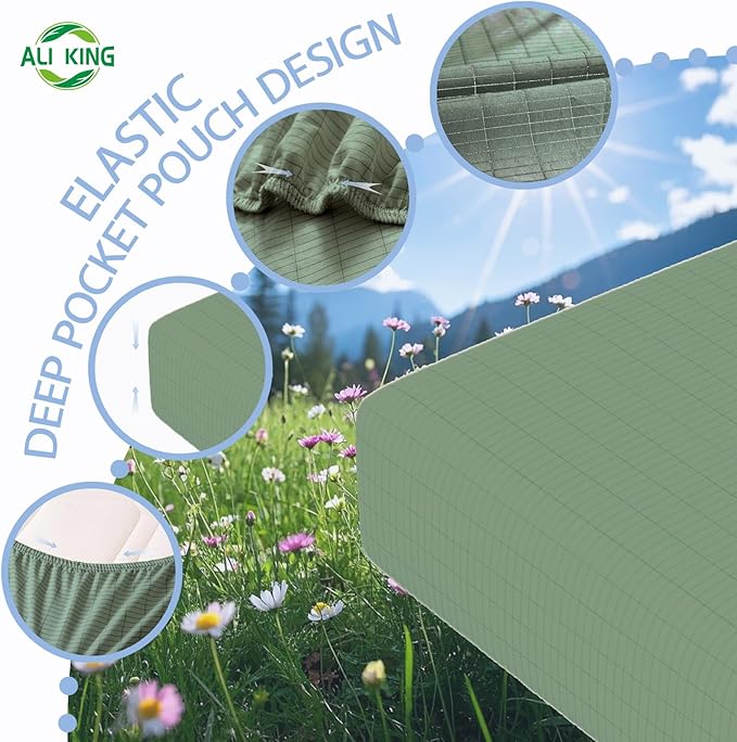 Ali King Grounding Sheets - Twin XL Size, Soft Cotton with Silver Fiber, 15'' Deep Pocket Earth Grounding Fitted Bed Sheets for Improved Sleep (Green, Twin XL 39''*80''*15'')