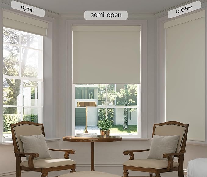 LazBlinds No Drill Blinds for Indoor Windows, Blackout Roller Shades, Cordless Window Blackout Blinds, Thermal Insulated Fabric UV Protection for Home and Office, 28" W x 48" H, Cream