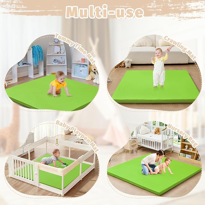 Waterproof Baby Play Mat for Floor 1.3"Thick Memory Foam 50*50 Cushion Playpen Playmat Tummy Time Crawling Mat Nursery Rug Pad Mattress Create Soft & Safe Area for Infants,Toddler,Kids,Green